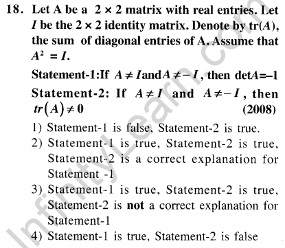 JEE Main Previous Year Papers Questions With Solutions Maths Matrices, Determinatnts and Solutions of Linear Equations-18