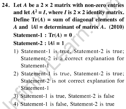 JEE Main Previous Year Papers Questions With Solutions Maths Matrices, Determinatnts and Solutions of Linear Equations-24