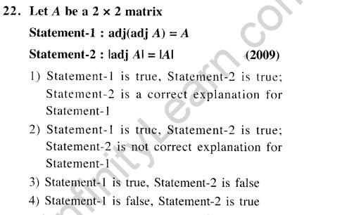 JEE Main Previous Year Papers Questions With Solutions Maths Matrices, Determinatnts and Solutions of Linear Equations-22