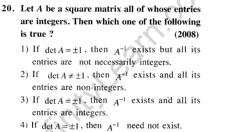 JEE Main Previous Year Papers Questions With Solutions Maths Matrices, Determinatnts and Solutions of Linear Equations-20