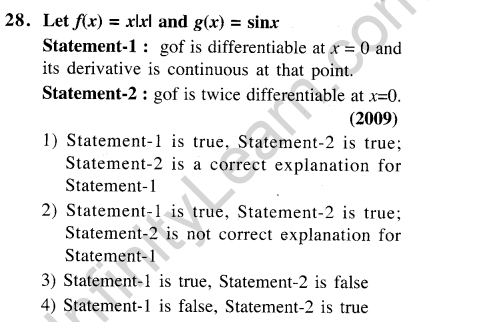 JEE Main Previous Year Papers Questions With Solutions Maths Limits,Continuity,Differentiability and Differentiation-28
