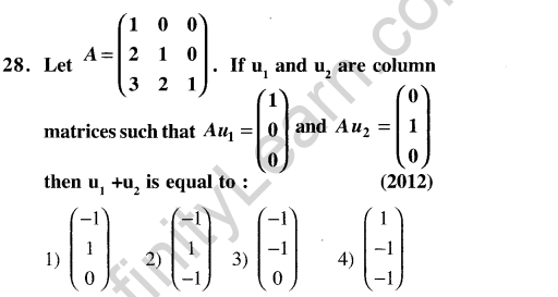 JEE Main Previous Year Papers Questions With Solutions Maths Matrices, Determinatnts and Solutions of Linear Equations-28