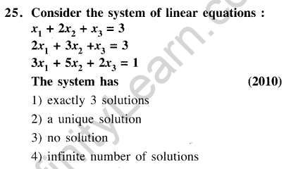 JEE Main Previous Year Papers Questions With Solutions Maths Matrices, Determinatnts and Solutions of Linear Equations-25