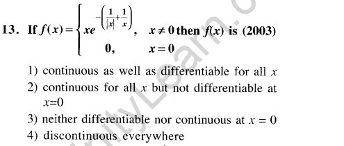 JEE Main Previous Year Papers Questions With Solutions Maths Limits,Continuity,Differentiability and Differentiation-13