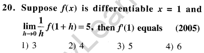 JEE Main Previous Year Papers Questions With Solutions Maths Limits,Continuity,Differentiability and Differentiation-20