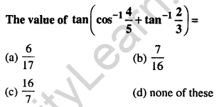Maths MCQs for Class 12 with Answers Chapter 2 Inverse Trigonometric Functions Q22