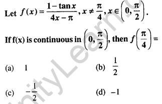 Maths MCQs for Class 12 with Answers Chapter 5 Continuity and Differentiability Q4