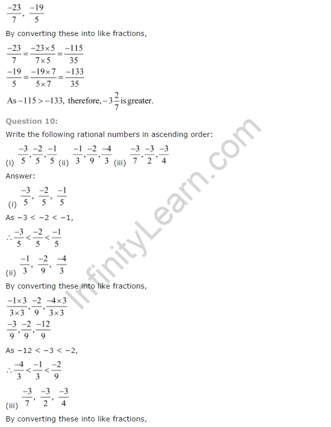 CBSE Solutions for Class 7th Maths Chapter 9 Rational Numbers Exercise 9.1