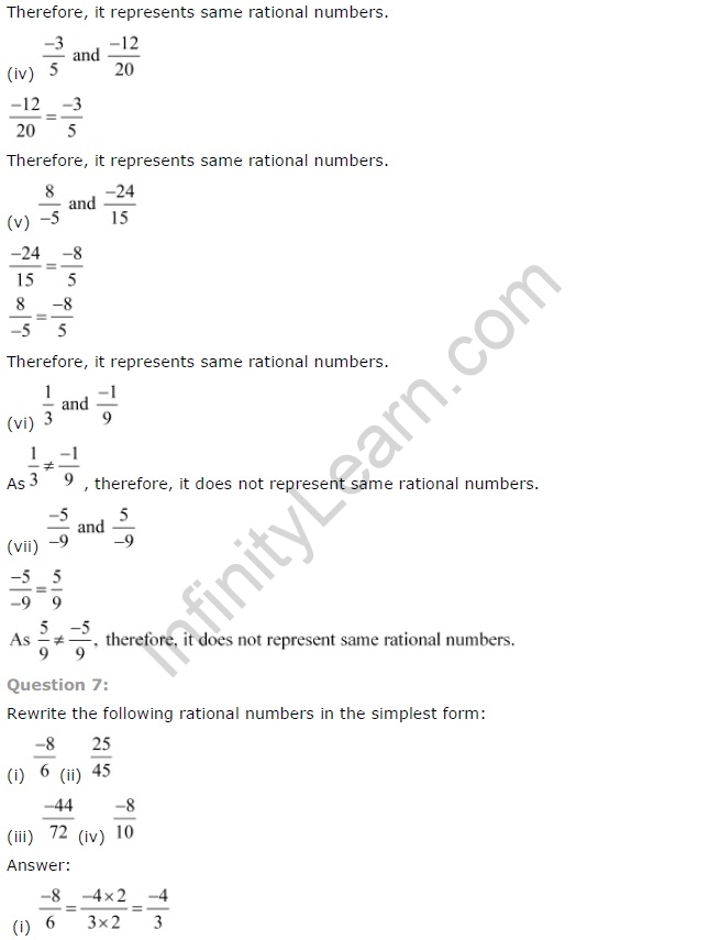 NCERT Solutions for Class 7 Maths Chapter 9 Rational Numbers Exercise 9.1