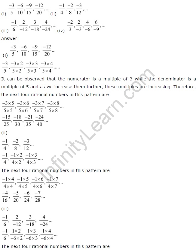 NCERT Solutions for Class 7th Maths Chapter 9 Rational Numbers Exercise 9.1