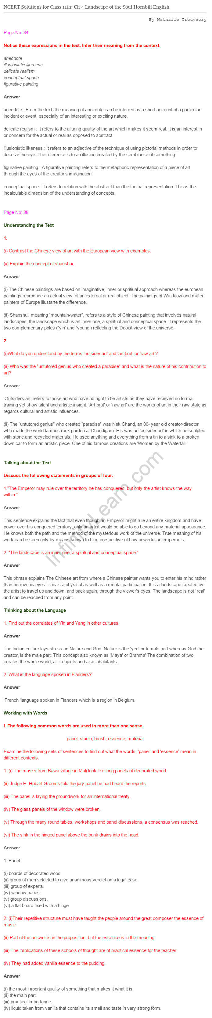 NCERT Solutions For Class 11 English Hornbill Landscape of the Soul