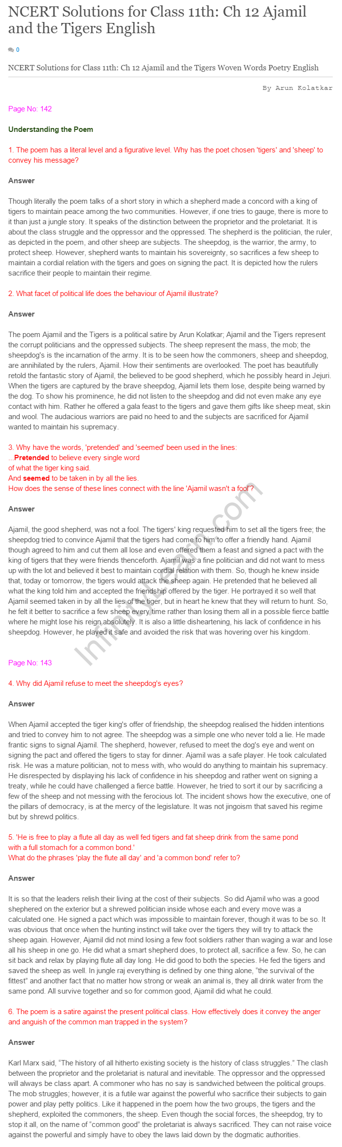 NCERT Solutions For Class 11 English Woven Words Ajamil and the Tigers