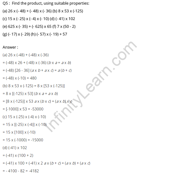 NCERT Solutions For Class 7 Maths Chapter 1 Integers Ex 1.3 - Infinity ...