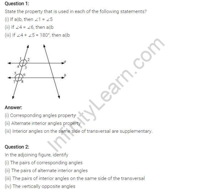NCERT Solutions for Class 7 Maths Chapter 5 Lines and Angles Ex 5.2 Q1
