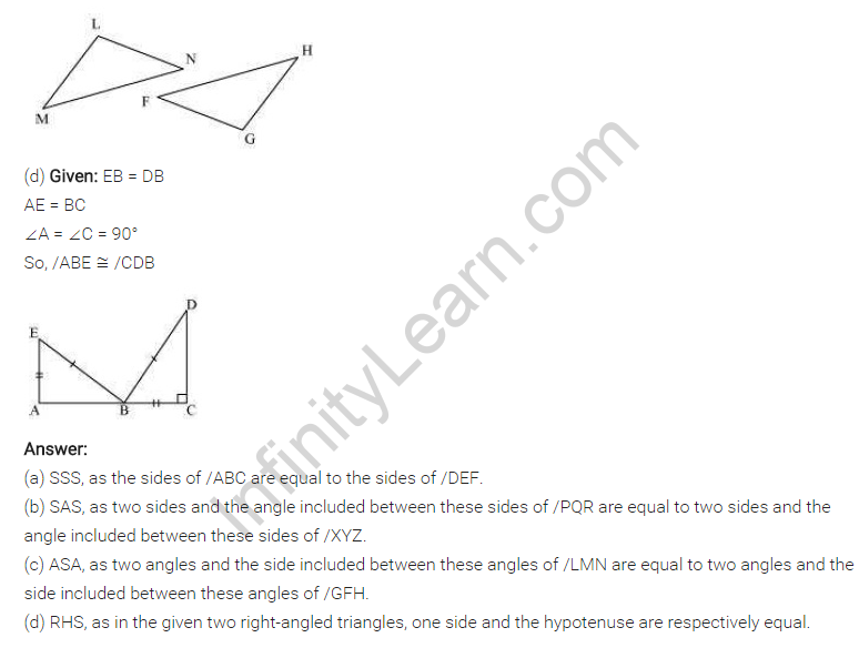 NCERT Solutions for Class 7 Maths Chapter 7 Congruence of Triangles Ex 7.2 Q1.1