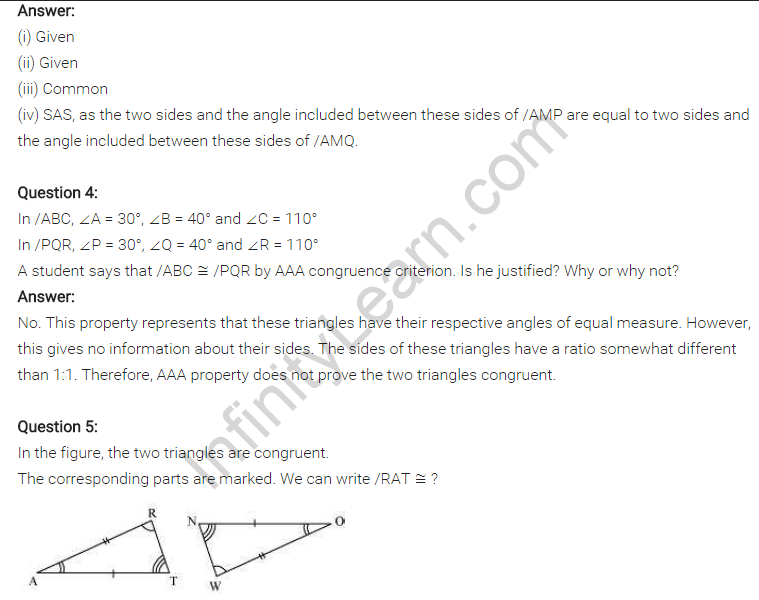 NCERT Solutions for Class 7 Maths Chapter 7 Congruence of Triangles Ex 7.2 Q3