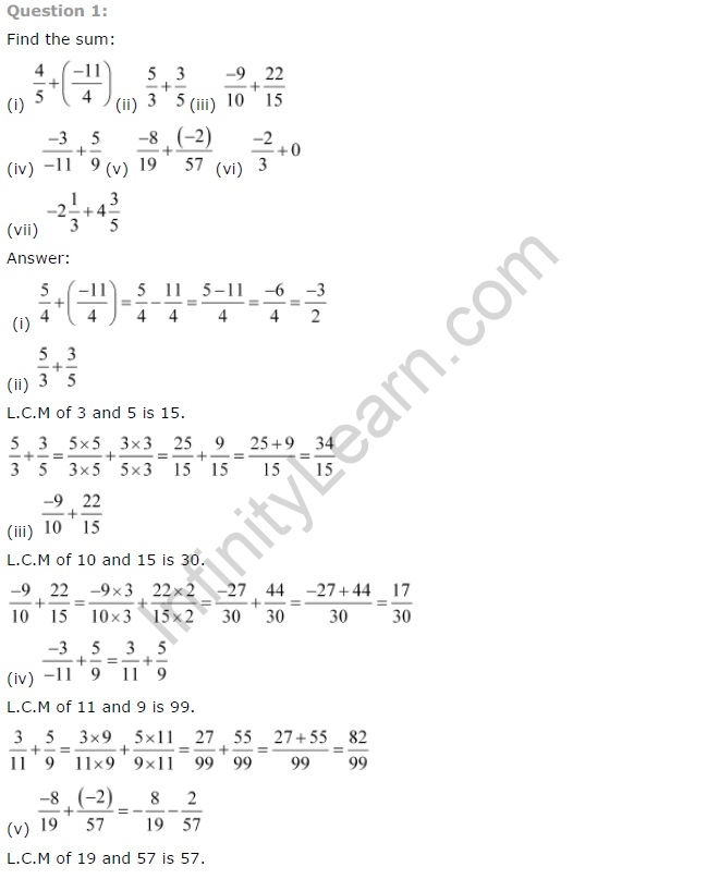 NCERT Solutions for Class 7 Maths Chapter 9 Rational Numbers Ex 9.2 Q1