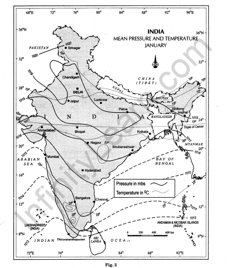 Practical Work in Geography Class 11 Solutions Chapter 8 Weather Instruments, Maps and Charts Map Skills Q1.1