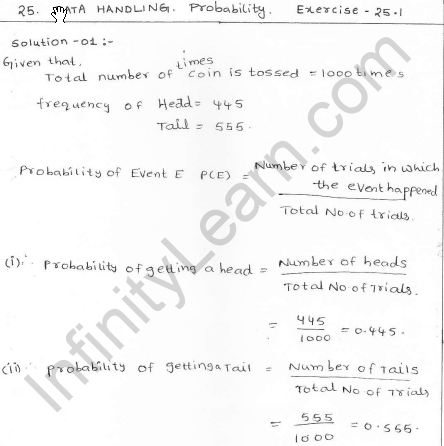 RD Sharma class 7 solutions 25.Data Handling-IV (probabilirty) Ex-25.1 Q 1