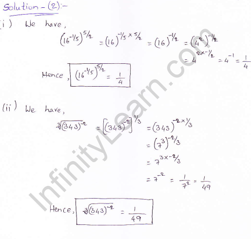 RD Sharma class 9 maths Solutions chapter 2 Exponents of Real Numbers Question 2 (i) (ii)