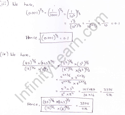 RD Sharma class 9 maths Solutions chapter 2 Exponents of Real Numbers Question 2 (iii) (iv)