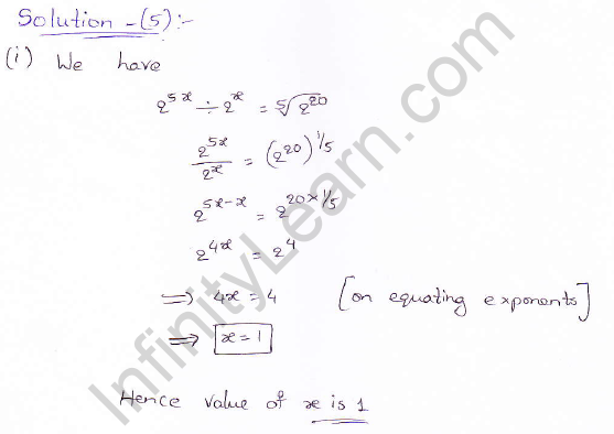 RD Sharma class 9 maths Solutions chapter 2 Exponents of Real Numbers Question 5 (i)