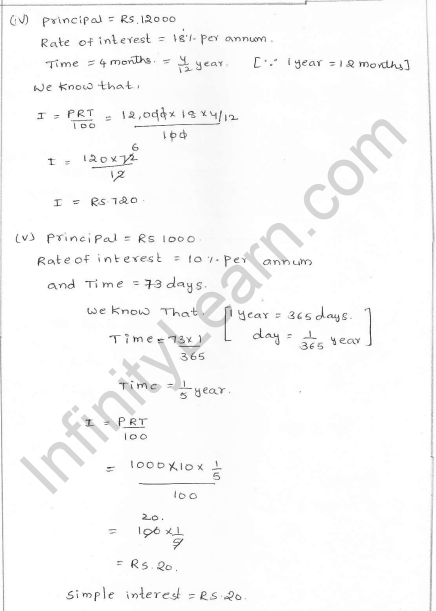 Rd sharma class 7 solutions 13.Simple interest Exercise-13.1 Q 1 iii