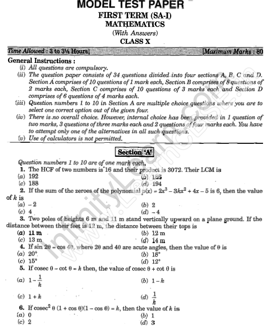 CBSE Sample Papers For Class 10 Maths Sa1 Solved Papers 7