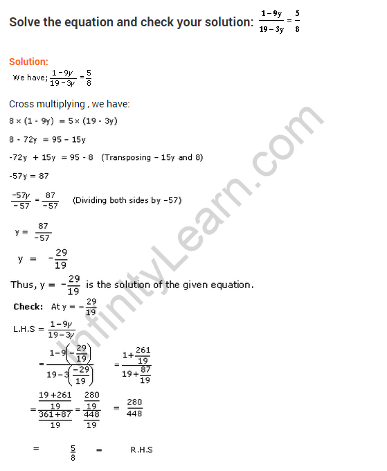 Linear Equations in one variable class 8 practice questions