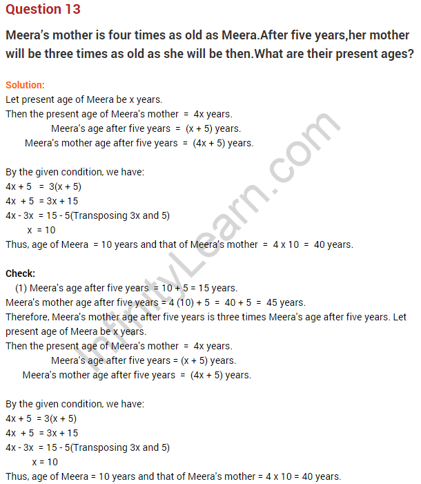 Extra Questions for Class 8 Maths Linear Equations in One Variable Q8