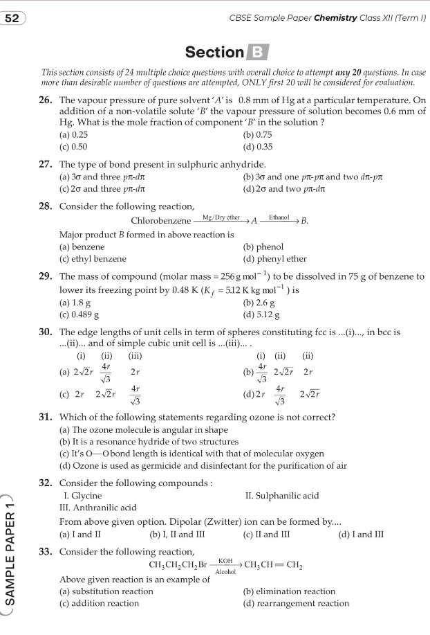 CBSE Sample Papers For Class 12 Chemistry q26 to q33
