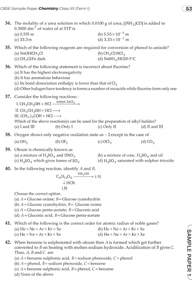 CBSE Sample Papers For Class 12 Chemistry q34 to q42
