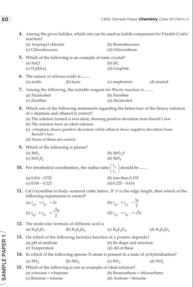 CBSE Sample Papers For Class 12 Chemistry q4 to q15