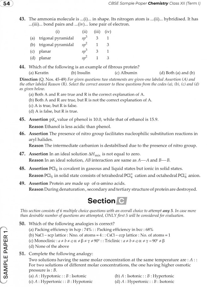 CBSE Sample Papers For Class 12 Chemistry q43 to q51