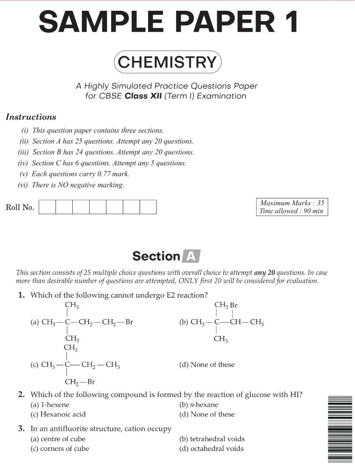 CBSE Sample Papers For Class 12 Chemistry