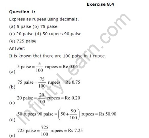 NCERT Solutions For Class 6 Maths Decimals Exercise 8.4 Q1