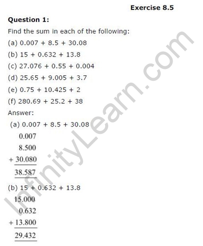 NCERT Solutions For Class 6 Maths Decimals Exercise 8.5 Q1