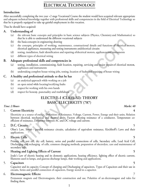 Electrical Technology Syllabus CBSE - Infinity Learn By Sri Chaitanya