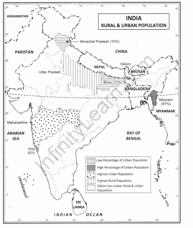 Class 12 Geography NCERT Solutions Chapter 1 Population Distribution, Density, Growth and Composition Map Based Questions Q2