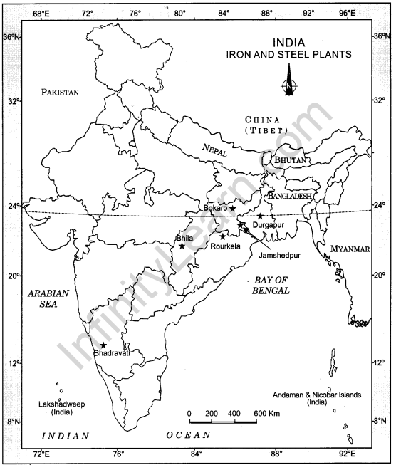 Class 12 Geography NCERT Solutions Chapter 8 Manufacturing Industries Map Based Questions Q1