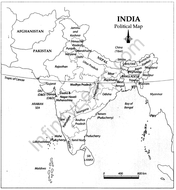 Class 9 Geography Map Work Chapter 1 India-Size and Location  0