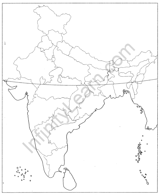 Class 9 Geography Map Work Chapter 1 India-Size and Location 3.1