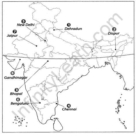 Class 9 Geography Map Work Chapter 1 India-Size and Location a1.1