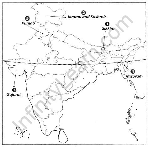 Class 9 Geography Map Work Chapter 1 India-Size and Location a2.1