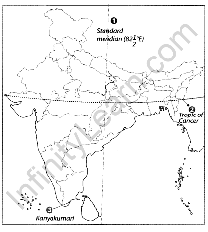 Class 9 Geography Map Work Chapter 1 India-Size and Location a4.1
