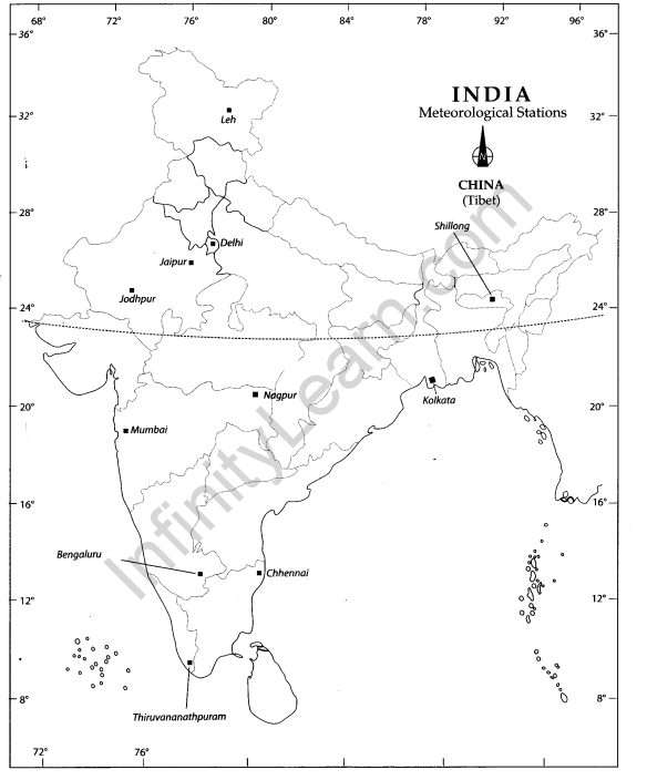 Class 9 Geography Map Work Chapter 4 Climate 0000