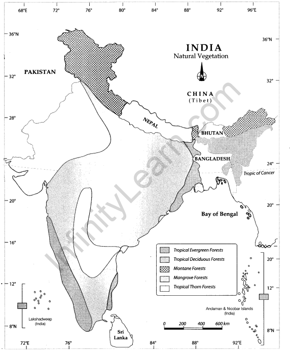 Class 9 Geography Map Work Chapter 5 Natural Vegetation and Wildlife 0