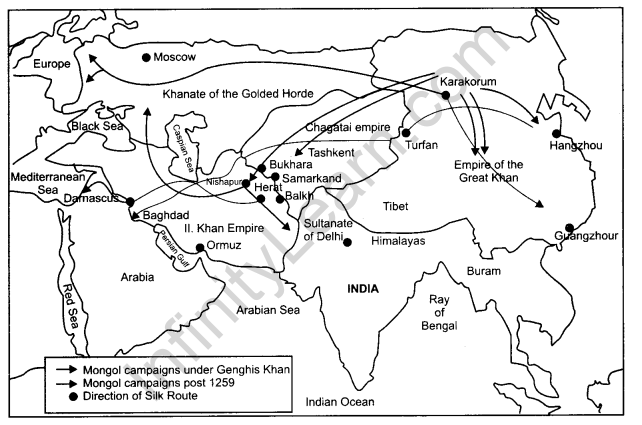 NCERT Solutions for Class 11 History Chapter 5 Nomadic Empires Map Skills Q2