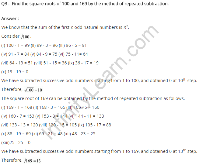 NCERT Solutions for Class 8 Maths Chapter 6 Squares and Square Roots Ex 6.3 Q3
