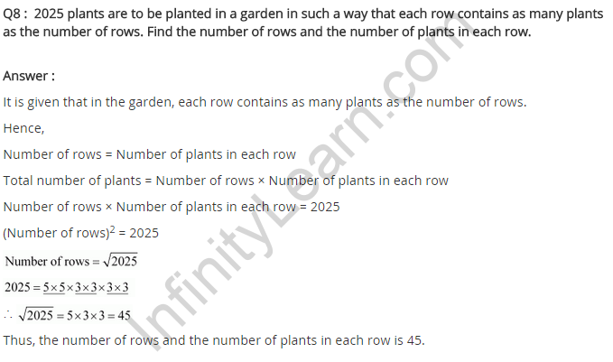 NCERT Solutions for Class 8 Maths Chapter 6 Squares and Square Roots Ex 6.3 Q8